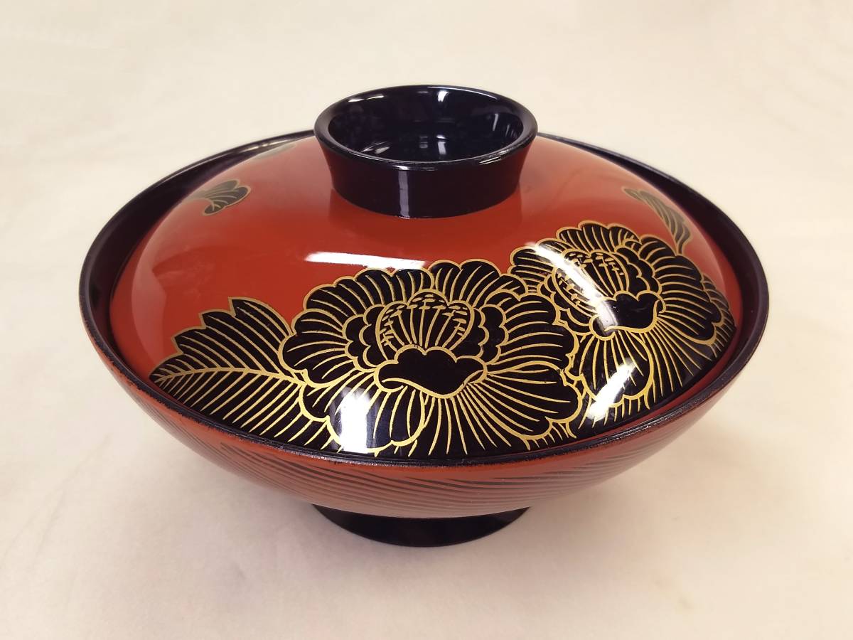 [Kotobuki] Gold-painted hand-painted lacquerware stew bowl, rice bowl Peony, rice cooker, rice platter, Japanese tableware, one set, Japanese manufacturer product, new old stock, Tableware, Japanese tableware, others