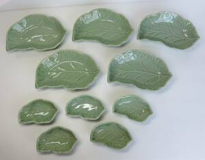  celadon leaf shape plate 5 sheets soy sauce small plate 5 sheets 