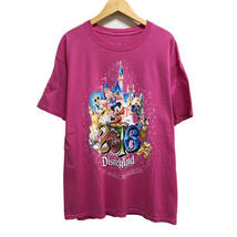 USA 古着 半袖 Tシャツ DisneyLand ピンク メンズL WALT DISNEY WORLD ミッキーマウス ミニーマウス プルート BA1130_画像1