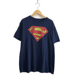 USA 古着 半袖 Tシャツ SUPERMAN ネイビー 紺 メンズLサイズ スーパーマン アメコミ ロゴTシャツ 古着卸 激安 BA1210