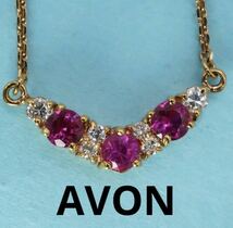 【1091】AVON エイボン ヴィンテージ ネックレス necklace vintage ゴールドカラー ラインストーン キラキラ 長さ約46cm_画像1