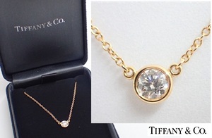 8063[TS]大粒ダイヤモンド♪TIFFANY＆Coティファニー◇ エルサペレッティ バイザヤード Au750 ピンクゴールド ネックレス/枠直径約5ｍｍ