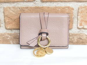 Chloe Chloe alphabet leather pink three folding purse /B6966