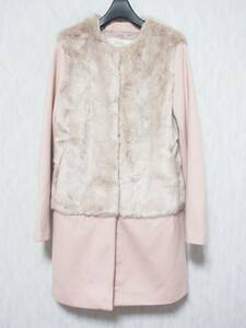 ZARA ザラ ノーカラー コート フェイクファー 冬 レディース EUR S USA S MEX 36 ピンク　 irmri kn1234