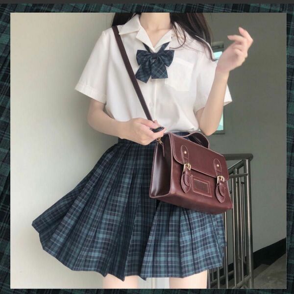 【XL】JK制服　コスプレ高校生　３点セット　XL 濃い緑　なっちゃんスカート学生服