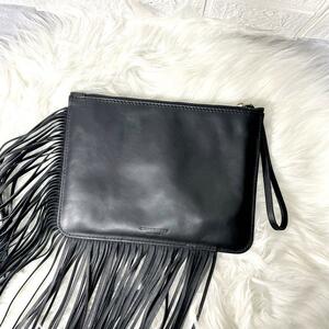  beautiful goods Gianni Carry ni clutch bag second bag fringe black 