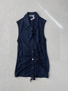 (I07395)klitsiapoi/KRIZIAPOI Италия производства безрукавка оборка рубашка блуза темно-синий размер 40