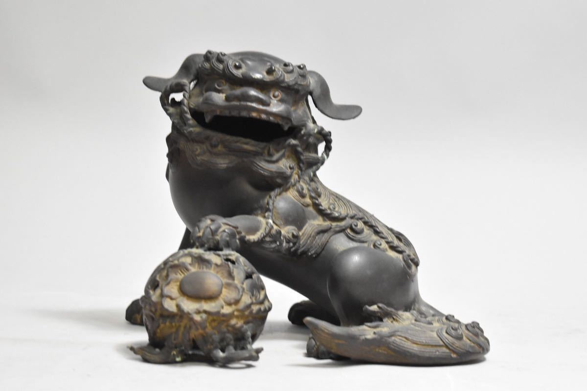 英】325 時代古銅玉獅子中国美術朝鮮銅製銅器唐銅置物骨董品美術品古
