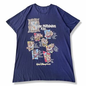 【ヴィンテージ】90s〜 Disney(ディズニー) 7人のこびと 小人 朝の時間 プリントTシャツ ネイビー/紺 ビッグシルエット 半袖Tシャツ 古着