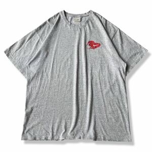 【00s】NIKE(ナイキ) スウォッシュロゴ 両面プリントTシャツ XL グレー×レッド アメフト クルーネック ビッグシルエット 半袖Tシャツ 古着