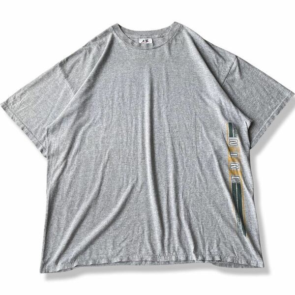 【90s〜】NIKE(ナイキ) スウォッシュロゴ プリントTシャツ XL メキシコ製 グレー ラインプリント クルーネック 半袖Tシャツ 古着