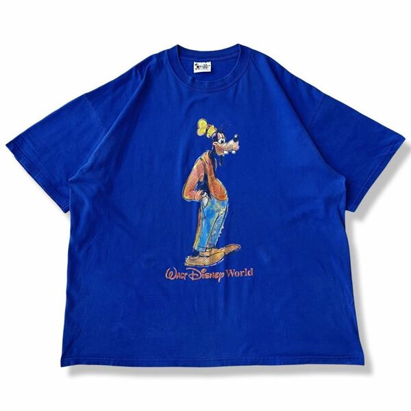 【ヴィンテージ】90s ウォルトディズニーワールド グーフィー スケッチプリントTシャツ ブルー Disney ビッグシルエット 半袖Tシャツ 古着