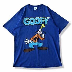 【ヴィンテージ】90s Disney(ディズニー) VELVA SHEEN製 グーフィー プリントTシャツ XL USA製 アメリカ製 ブルー 半袖Tシャツ 古着