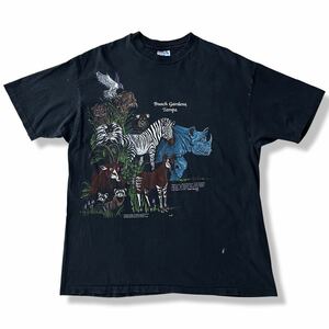 【ヴィンテージ】80s BUSCH GARDENS アニマルTシャツ XL USA製 アメリカ製 非売品 黒 Hanes(ヘインズ)製 絶滅危惧種 半袖Tシャツ 古着 希少