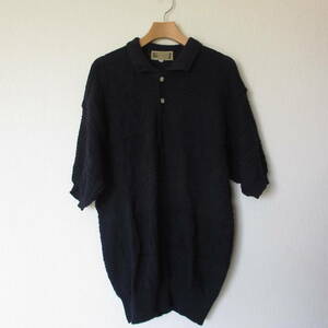 未使用・襟付き編み込み模様のサマーニットセーター（紺）、紳士用品・メンズファッションサイズ・（L）・（日本製）