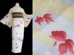  goldfish . polka dot cream yellow color series yukata 