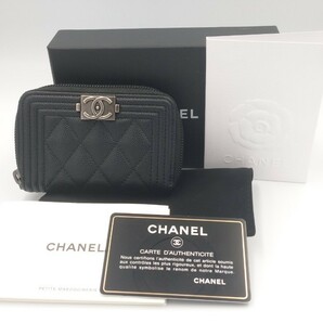 シャネル CHANEL キャビアスキン マトラッセ ココマーク カードケース コインケース 財布 黒 ブラック