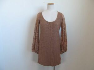 (44755)CECIL McBEE Cecil McBee knitted cut and sewn race long sleeve tunic brown group M USED