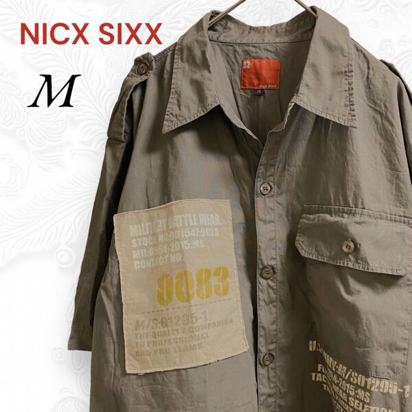 【美品】NICX SIXX ニックスシックス 半袖シャツ ビンテージ ミリタリー エポレット M グレー