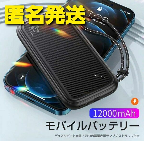 大容量 モバイルバッテリー ブラック 12000mAh 急速充電 同時充電