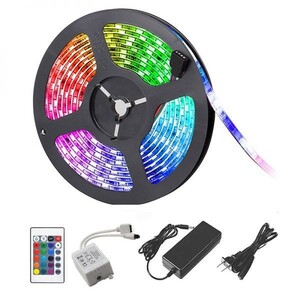 LEDテープライト RGB リモコン AC電源付 12V 5M 5050SMD 白ベース 150連 防水 切断可 両面テープ付 正面発光 イルミネーション