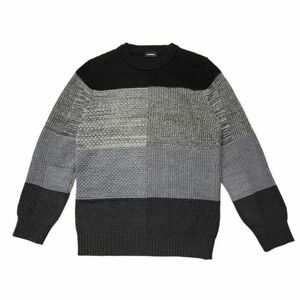 261234◎２【Sサイズ】良品 DIESEL ウール モヘヤ 混 ブロッキング セーター ブラック グレー クルーネック モヘア ディーゼル メンズ▲2