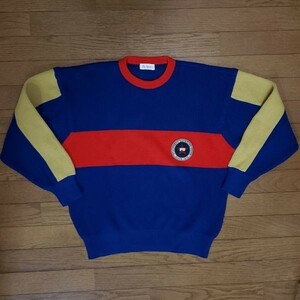 26^a255[L size ] Leica PIA SPORTS wool 100%b locking sweater badge blue red mustard 