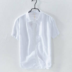 【在庫処理】リネンシャツ 半袖シャツ メンズシャツ カジュアルシャツ 綿麻 トップス mc0280 ホワイト XL