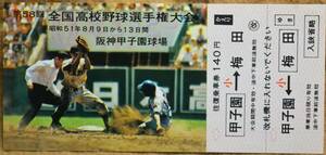 阪神「第58回全国高校野球選手権大会」記念乗車券 1枚もの(小児,往復 梅田⇔甲子園)　1976