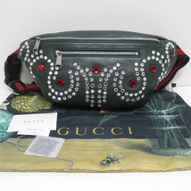 グッチ GUCCI ビジュー ストーン ウエストバッグ ボディバッグ 484683 グリーン系 新品同様 [質イコー]_画像1