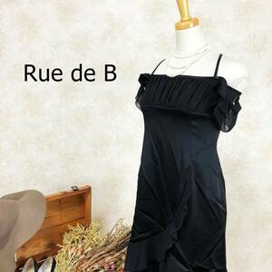 リューデベー Rue de B ドレス ブラック サイズ3 XL ひざ丈 フリル 2WAY 日本製 黒 袖フリル着脱可能 チュール 結婚式 パーティー B-291