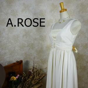 A.ROSE ワンピース サイズ2 M アイボリー 透け感 チュール 裏地有 リボン シフォン 結婚式 パーティー B-675