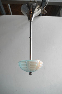  antique France blue glass shade hanging lowering lamp light 