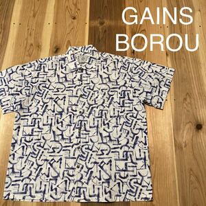 GAINS BOROU ゲインズボロウ 半袖シャツ カジュアルシャツ 総柄 マリンスタイル MARIN ブルー サイズL 玉mc2014