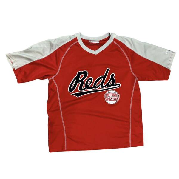 00s シンシナティレッズ　Cincinnati Reds true fan製　ベースボールシャツ　ウォームアップウェア　サイズL シティボーイ　MLB