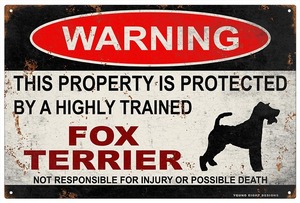 雑貨【Fox Terrier/フォックス・テリア】WARNING/Dog/ドッグ/犬/警告/ヤードサイン/メタルプレート/ブリキ看板-441