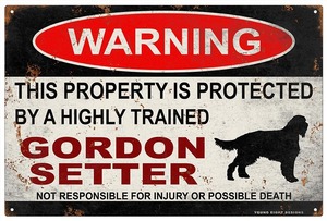 雑貨【Gordon Setter/ゴードン・セッター】WARNING/Dog/ドッグ/犬/警告/ヤードサイン/メタルプレート/ブリキ看板-477