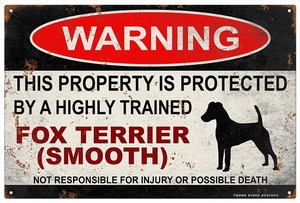 雑貨【Fox Terrier (Smooth)/スムース・フォックス・テリア】WARNING/Dog/ドッグ/犬/警告/ヤードサイン/メタルプレート/ブリキ看板-439