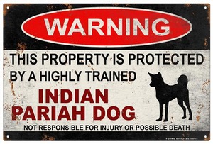 雑貨【Indian pariah dog/インディアン・パリア・ドッグ】WARNING/Dog/ドッグ/犬/警告/ヤードサイン/メタルプレート/ブリキ看板-537