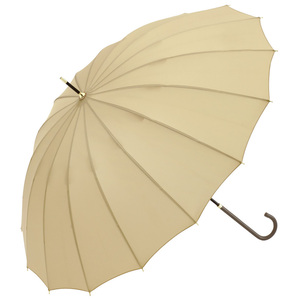 ビコーズ 16フレーム プレーンカラー ベージュ 16本骨 傘 レディース 長傘 雨傘 日傘 UVカット 遮光 晴雨兼用 大きい 丈夫 手開きタイプ