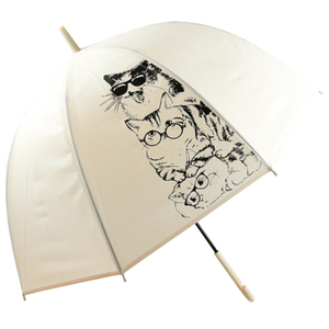 ☆ ベージュ ☆ ATTAIN POE cat dome ビニール傘 65cm ドーム型 傘 長傘 雨傘 かさ レディース 大きめ おしゃれ 手開き 大人 かわいい