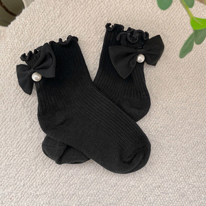 ☆ ブラック ☆ S(10-13cm) ☆ 女の子 フォーマル 靴下 パールリボン gsocks4112 女の子 フォーマル 靴下 パールリボン ソックス