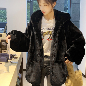 * black * XS size * jacket with a hood . coat autumn winter ktop56 fur coat lady's fur jacket fur coat 