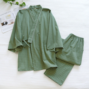 * green × gentleman * L size * pyjamas napj4143 jinbei pyjamas setup Japanese style long sleeve trousers cotton nightwear pair pyjamas part shop put on 