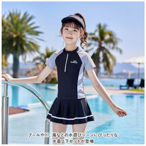 ☆ ピンク×半ズボン ☆ L ☆ キッズ 水着 2点セット pk32003 キッズ 水着 セパレート 女の子 肩出し 半袖 スカート スイムウェア_画像4