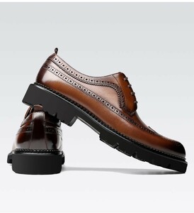 NEW♪/新品/メンズビジネス厚底シューズ 紳士靴/ 本革 レザー 革靴 / ウイングチップ / ブラウン DJ24.5cm