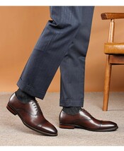 定番/ 本革メンズビジネスシューズ 紳士靴 ヨーロピアン/レースアップ ストレートチップ/ダークブラウン 25.5cmSE_画像4