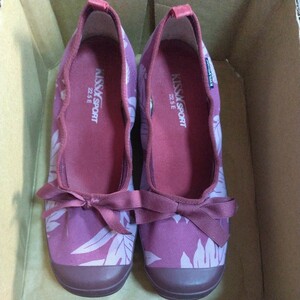 KISSA SPORT women's shoes size 22.5cm pink purple heel 3.5cm soft Raver sole cloth made colorful 