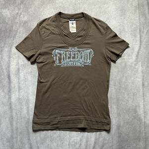 D&G DOLCE&GABBANA oldドルガバ　FREEDOM レイヤードTシャツ　ストーン装飾　ロゴT 50 イタリア製　90s 00s Y2K