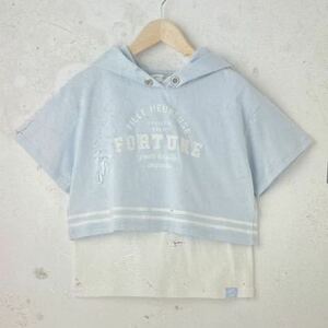 ポンポネット新作フード付きTシャツ地半袖パーカー&タンクトップセット160cmライトブルー★新品激安！送料無料